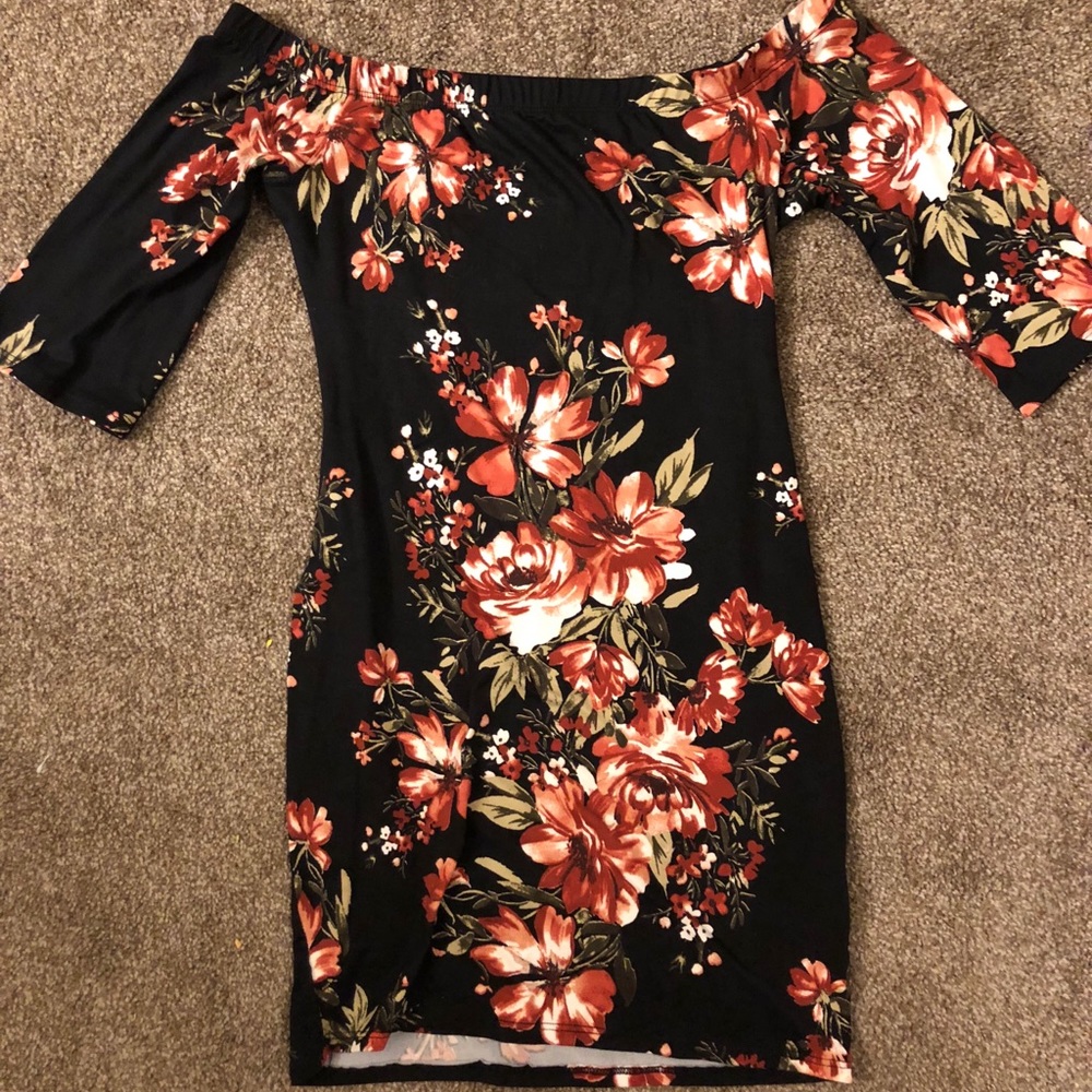 Black and red floral mini dress